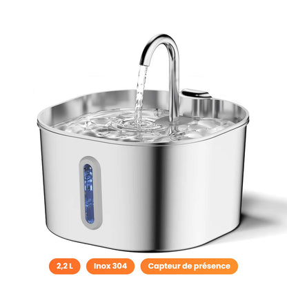 Fontaine à eau pour chat PAWTAIN en inox 304, 2,2 L, avec capteur de présence